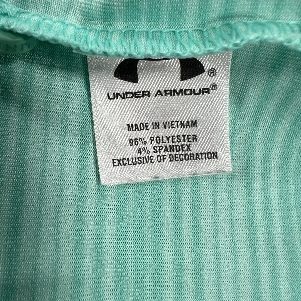 Under Armour Polo Shirt Mens Small Green Striped Short Sleeve Loose Fit Heat